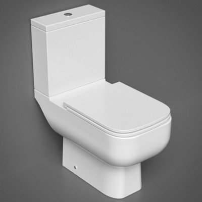 B&Q -  Rak Series 600 Square Compact Close-Coupled Toilet With Soft-Close SeatGloss Alpine White