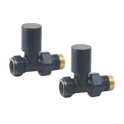Fnx Bathrooms Round Straight Manual Radiator Valve Set15mm X 1/2"Light Grey Matt Finish from B&Q