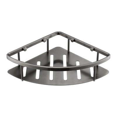 B&Q -  Brushed Black Single Shower Corner Caddy Basket