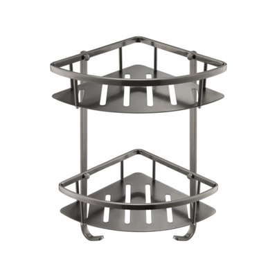 B&Q -  Brushed Black Double Shower Corner Caddy Basket
