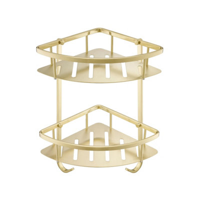 B&Q -  Brushed Brass Double Shower Corner Caddy Basket