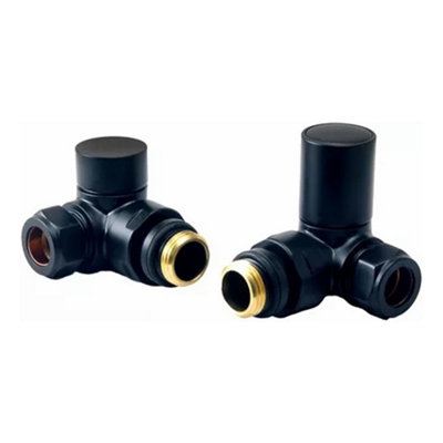 FNX Bathrooms Matt Black Manual Round Corner Radiator Valve Set15mm & 1/2" Connections For Modern Radiators from B&Q