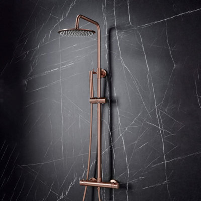 FNX Bathrooms Brushed Bronze Overhead Rigid Riser Thermostatic Shower Kit from B&Q