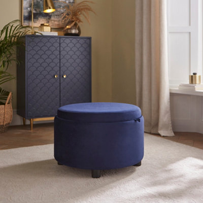 GFW Velvet Storage Stool Tray Table Midnight Blue - Image 5