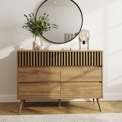 GFW Oak Chest of Drawers - 6 Drawer - Slatted Design - Image 6