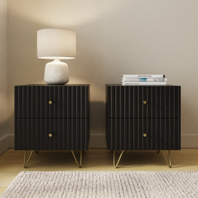 Thalia Ribbed 2 Drawer Bedside Table Pair from B&Q
