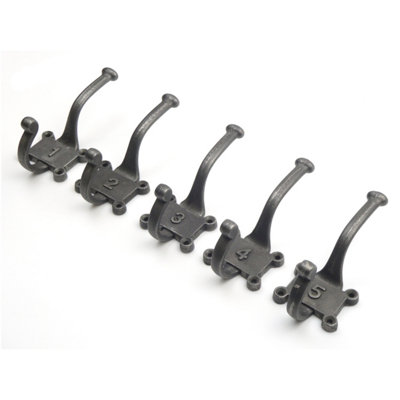 OakcraftsAntique Cast Iron Two Part Numbered 1-5 Coat Hooks 125mmPack Of 5 from B&Q