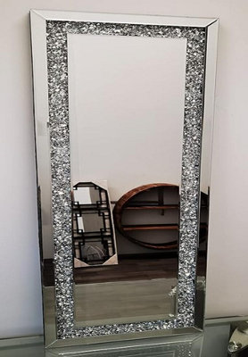Biznest 40X120Cm New Gatsby Full Length Crushed Diamond Crystal Glass Silver Rectangle Frame Bevelled Wall Mirror Home Décor from B&Q