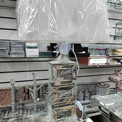 Biznest Mirrored Rectangle 3 Crushed Diamond Box Table Lamp Beautiful Bedside & Desk Table Lamp Height 71Cm Width 38Cm from B&Q