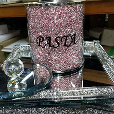 Biznest Pink Crushed Crystal Diamond Pasta Jar Canister Kitchen Storage Pink & Silver Crystal Display Gift Present from B&Q