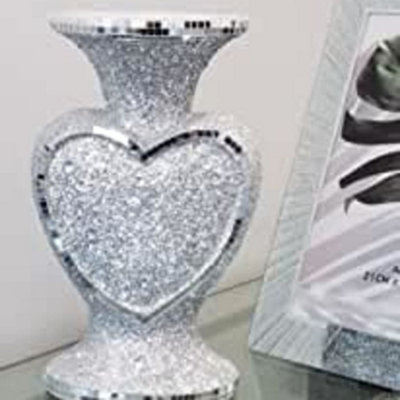 Biznest 30Cm Heart Shape Crushed Diamond Glitter Silver Sparkle Flower Vase Luxury Home Decoration Flower Pot For Gift from B&Q