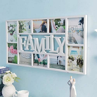 Biznest White Family Collage Photo Frame 10 Photos Modern Wall Decor 36X73Cm Plastic Family Text from B&Q