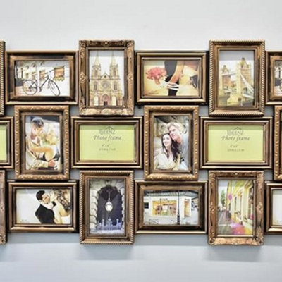 Biznest X Large Multi Picture Wall Frame 6X4 Photo Multi Photo Frame 18-Aperture Hanging Memories Decoration Gold Rustic from B&Q