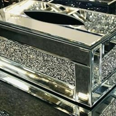 Biznest Silver Crushed Crystal Diamond Strip Border Tissue Box Diamante BlingLiving Room from B&Q