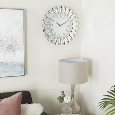 Biznest 3D Round 60Cm Sunburst Mirrored Office Wall Clock Modern Living Room Badroom Decor from B&Q