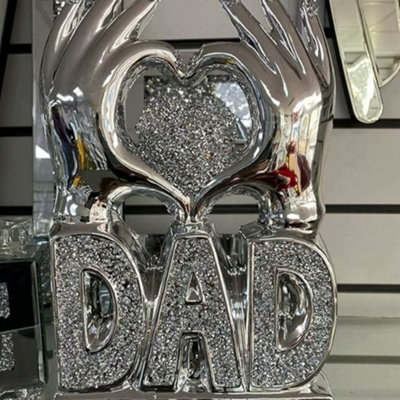 Biznest Mom & Dad Heart Hand Silver Crushed Diamond Crystal Ornament Home Decor Gift (Dad) from B&Q