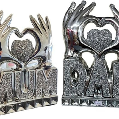 Biznest Mom & Dad Heart Hand Silver Crushed Diamond Crystal Ornament Home Decor Gift (Mom & Dad) from B&Q
