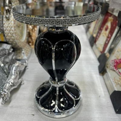 Biznest Venetian Mirrored Table Modern Flower Stand Bed Side Lamp Romany Mosaic (Black 63Cm / 01) from B&Q
