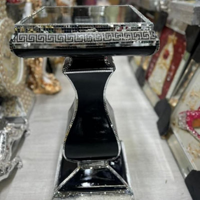 Biznest Venetian Mirrored Table Modern Flower Stand Bed Side Lamp Romany Mosaic (Black 63Cm / 02) from B&Q
