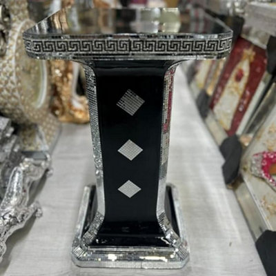Biznest Venetian Mirrored Table Modern Flower Stand Bed Side Lamp Romany Mosaic (Black 63Cm / 03) from B&Q
