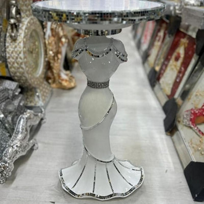 Biznest Venetian Mirrored Table Modern Flower Stand Bed Side Lamp Romany Mosaic (White 63Cm / 06) from B&Q