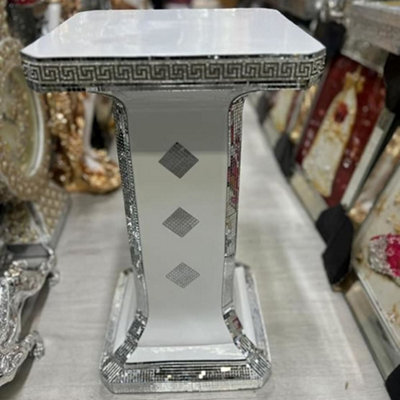 Biznest Venetian Mirrored Table Modern Flower Stand Bed Side Lamp Romany Mosaic (White 63Cm / 07) from B&Q