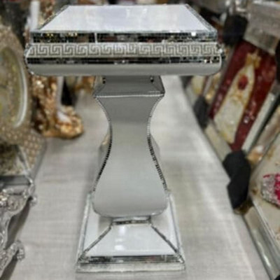 Biznest Venetian Mirrored Table Modern Flower Stand Bed Side Lamp Romany Mosaic (White 63Cm / 10) from B&Q