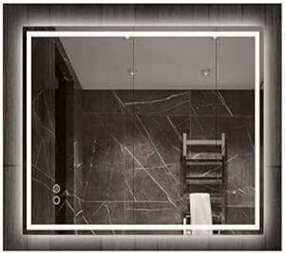 Biznest 70X50 Cm Double Led Rectangle Lighted Bathroom Wall Mirror 3 Color Light Touch Fog Pad (70X50 Cm Rectangle Style L8038) from B&Q