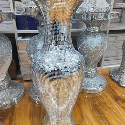 Biznest 33X63Cm Large Silver Ceramic Mirrored Pot Vase Full Mirror Home Decoration Flower Floor Vase Style 01 from B&Q