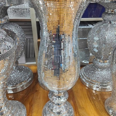 Biznest 33X63Cm Large Silver Ceramic Mirrored Pot Vase Full Mirror Home Decoration Flower Floor Vase Style 02 from B&Q