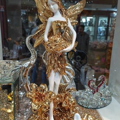 B&Q -  Luxury Italian Angel Lady Wings Decor Ornament White Gold Gypsy Romany Ceramic 45Cm