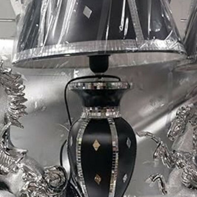 Biznest Black Silver Glitter Crushed Diamond Table Lamp With Shade Ornament Diamante Home Straight Line from B&Q