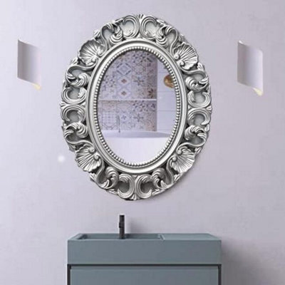 Biznest Oval Baroque Hanging Mirror Beautiful Wall Mirror Chic Mirror Home Decor Best For Gift 54X44Cm ( Silver ) from B&Q