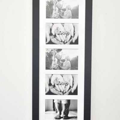 Biznest 5 Multi-Aperture Frame Photos Multi Picture Wall Frame Family Rules Collage Frame Photo Frame 26X65Cm (Black) from B&Q