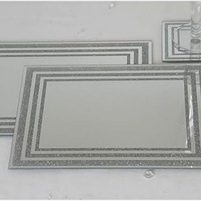Biznest Line Center Glitter Set Of 4X Coasters 10X10Cm 4X Placemat 22X29Cm & 1X Center Plate 20Cm Glass Mirrored from B&Q
