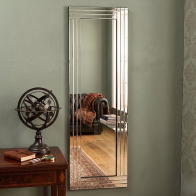 Biznest Large Wall Mirror Silver Bevelled Triple Strips Mdf Back Modern Glass Wall Mirror Home Decor (40X120Cm) from B&Q