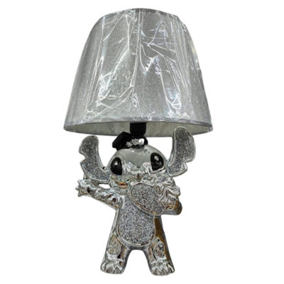 Biznest Silver Crushed Diamond Stitch Table Lamp With Shade Ceramic Heart In Hand from B&Q
