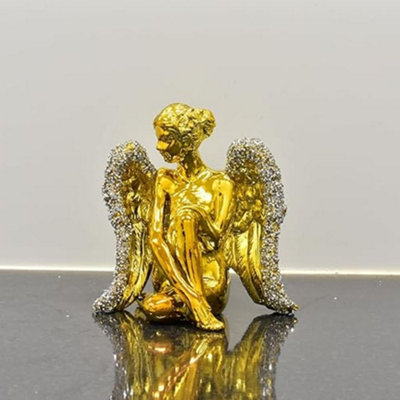 Biznest Sitting Angel With Wide Wings Crushed Ornament Sparkle Diamond For Gift Beautiful Decorative (Gold) from B&Q