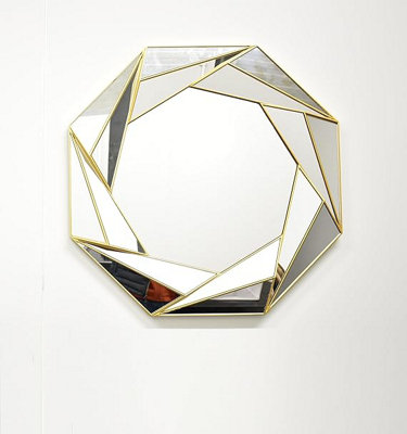 Biznest Large Round Gold Octagonal Wall Mirror 66Cm Wall Hanging Ornament Home Décor Bedroom Living Room Best For Gift from B&Q