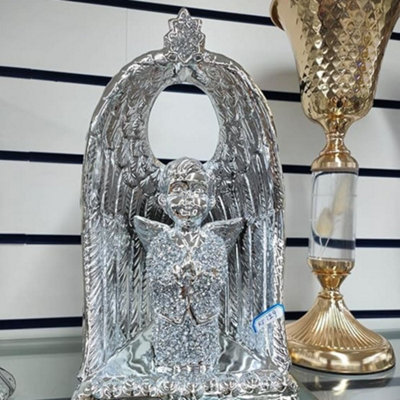 Biznest Baby Boy Angel With Crushed Diamond Wings Beautiful Jewel Boy Angel Silver Sparkle Shelves Ornament from B&Q