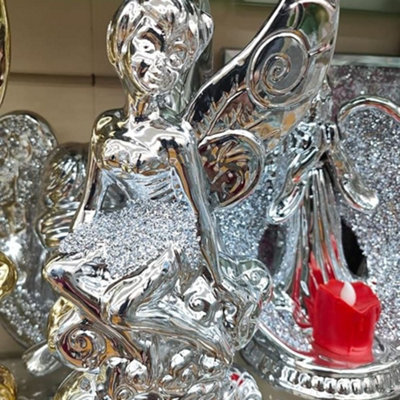 Biznest Fairies Tinker Bell Fairy Crushed Diamond Sparkly Ornament Shelf Sitter Home Décor (Silver) from B&Q