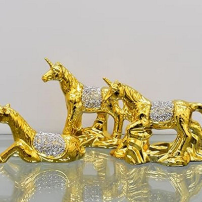 Biznest Xl Set Of 3 Unicorn Sparkle Bling Ornament Crushed DiamondHome Decor Shelf Sitter (Gold) from B&Q