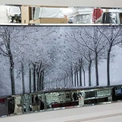 Biznest Trees In Winter Road Monochrome Picture Liquid 3D Wall Decor Glitter Wall Art Mirrored B-Ls001 from B&Q
