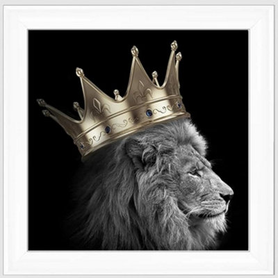 Biznest King Lion Gold Picture Liquid 3D Wall Decor Glitter Wall Art Mirrored Frame Home 55X55Cm B-An297 from B&Q