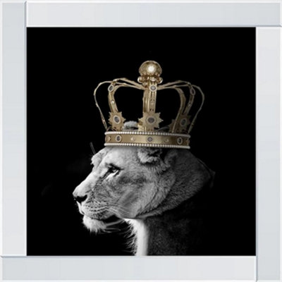 Biznest King Lion Gold Picture Liquid 3D Wall Decor Glitter Wall Art Mirrored Frame 55X55Cm B-An299 from B&Q