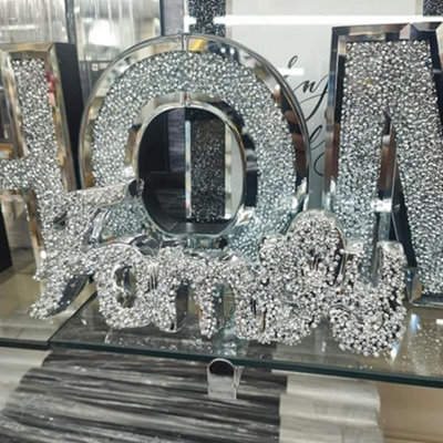 Biznest Silver Sparkle Ornament Bling Crushed Diamond Crystal Letter Craft Ceramic Ornaments (Family) from B&Q