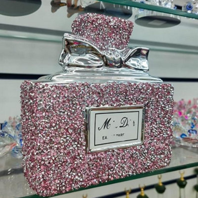 Biznest Crushed Diamond Sparkly Perfume Bottle Ornament Shelf Sitter Md Home Decor Best For Gift Luxury (Pink) from B&Q