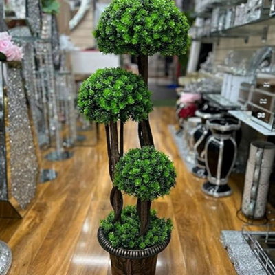 Biznest Artificial Plant Cedar Ball Topiary Tree With Pot Faux Round Shrub Bush Decoration Greenery (3 Leaf Flower 90Cm) from B&Q