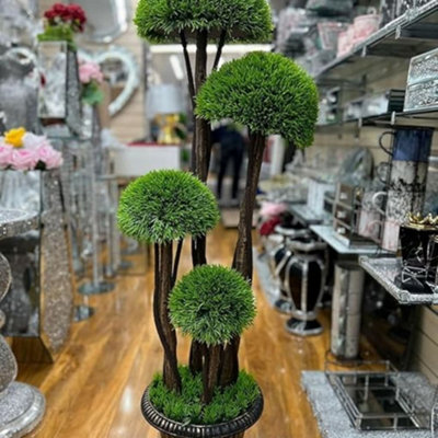 Biznest Artificial Plant Cedar Ball Topiary Tree With Pot Faux Round Shrub Bush Decoration Greenery (4 Grass Flower 120Cm) from B&Q
