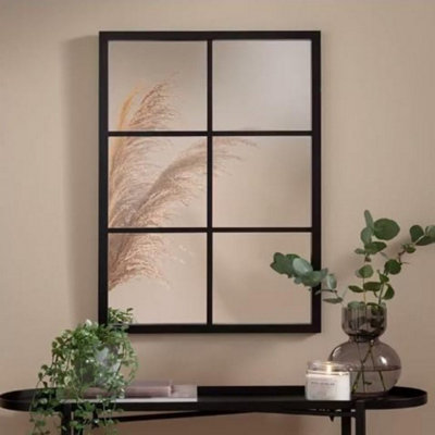 Biznest Window Style Wall Mirror Black 50X76Cm Indoor Outdoor Rectangular Decorative Mirror from B&Q